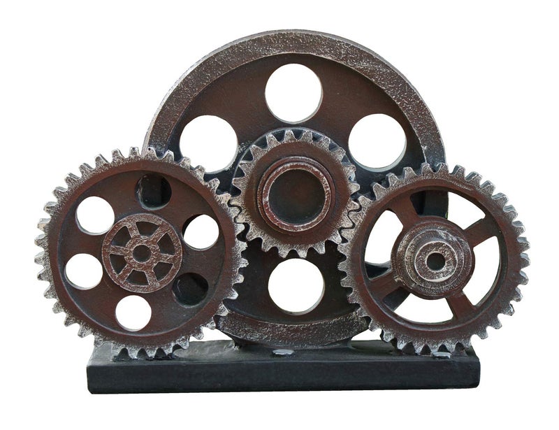 Rmdusk Industrial Steampunk Gear Train Figurine, Cog Wheel Statue, Resin Model, Home Bar DÃ©cor Ornament 7.7" H Copper - Image 1